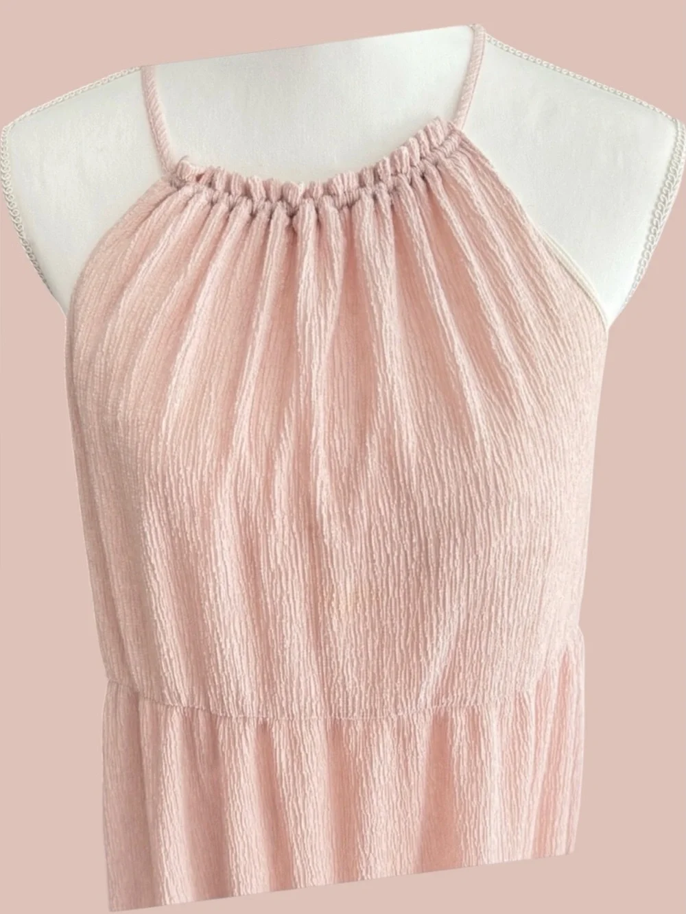 Express Midi Tierd Blush~Peach Color Dress with a Halter Neckline